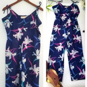 Vintage Fredericks of Hollywood Floral Jumpsuit Medium/ Large Blue Multi